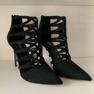 Black faux suede cut out booties